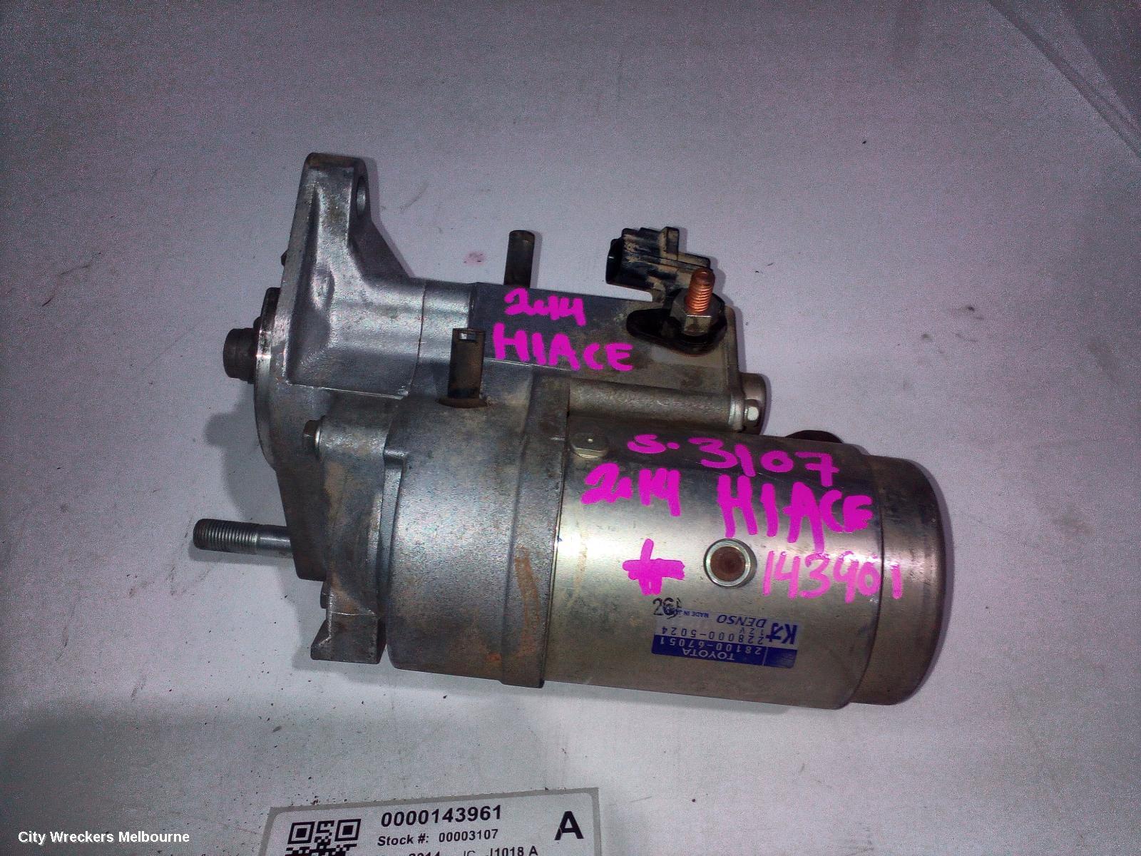 TOYOTA HIACE STARTER, DIESEL, 3.0, 1KD-FTV, TURBO, MANUAL T/M TYPE, KDH, 09/2006 - 04/2019