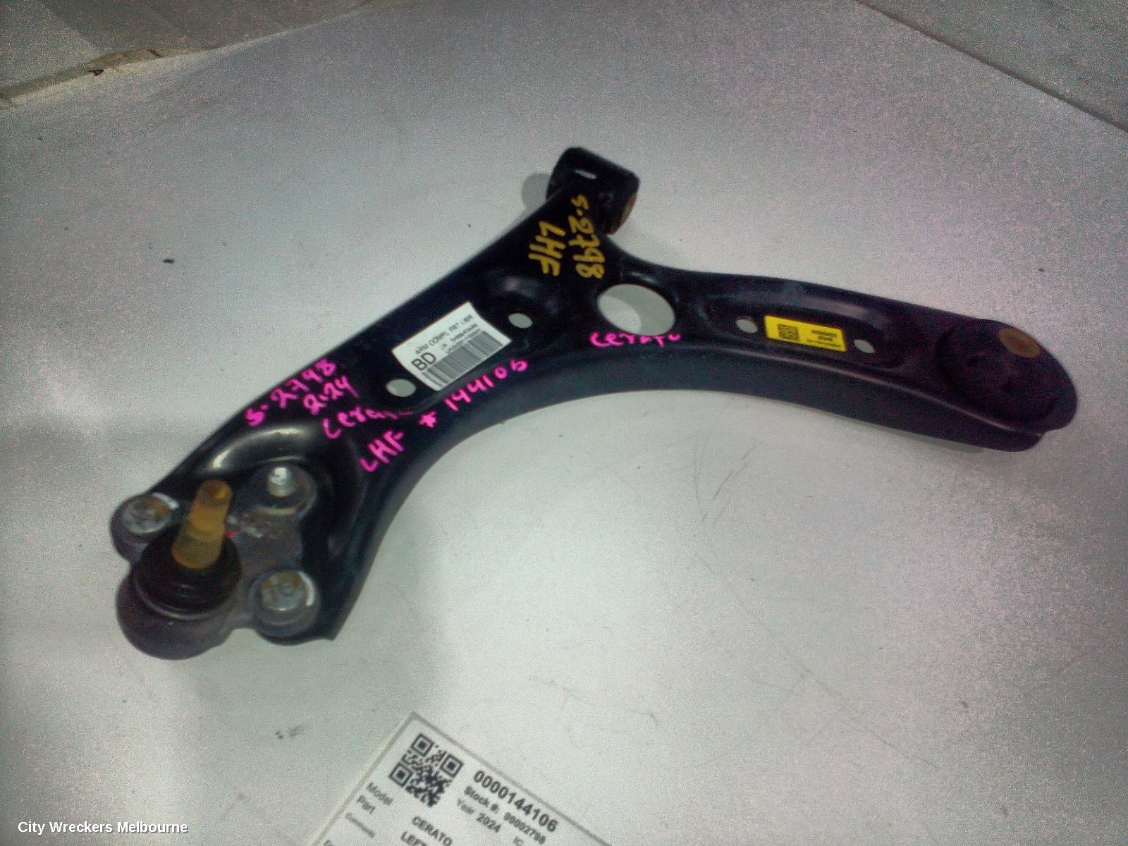 KIA CERATO LEFT FRONT LOWER CONTROL ARM, BD, SEDAN/HATCH, 04/2018 - 09/2024