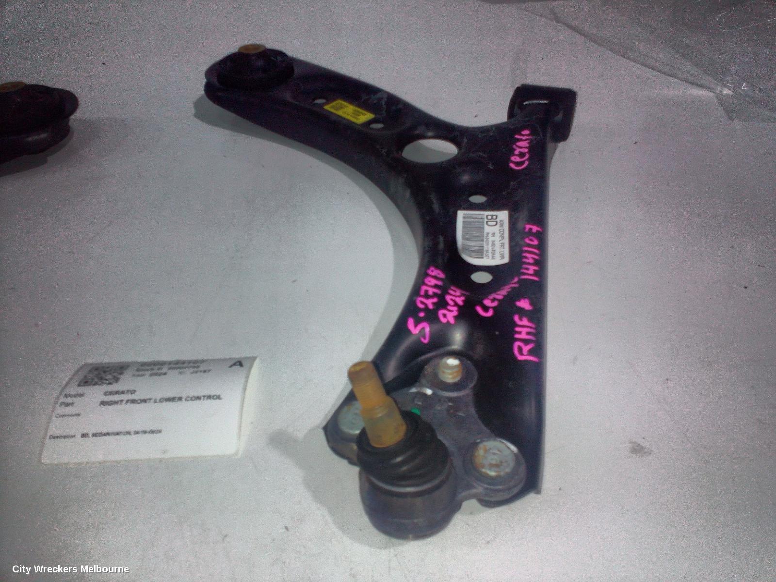 KIA CERATO RIGHT FRONT LOWER CONTROL ARM, BD, SEDAN/HATCH, 04/2018 - 09/2024