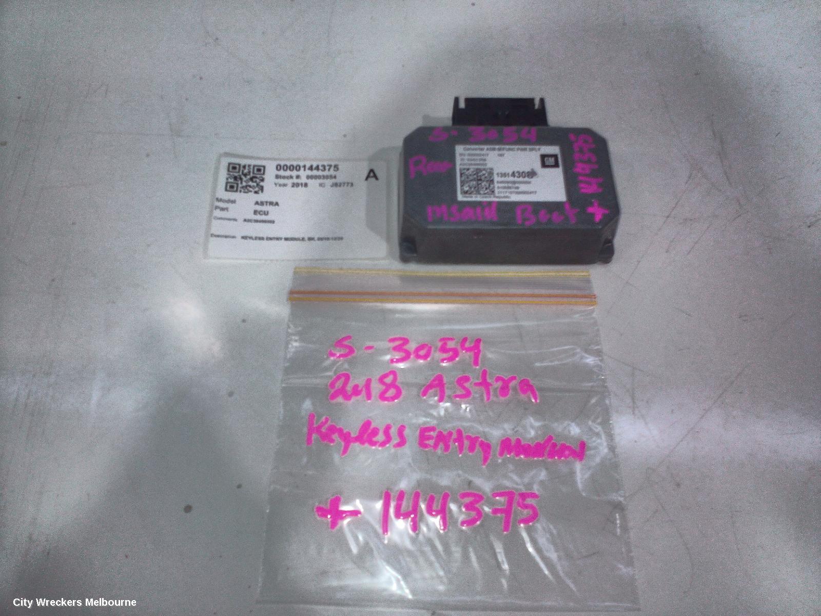 HOLDEN ASTRA ECU, KEYLESS ENTRY MODULE, BK, 09/2016 - 12/2020