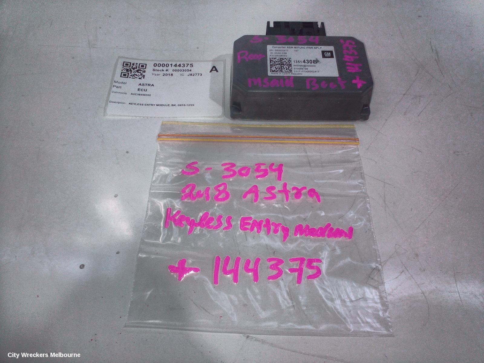 HOLDEN ASTRA ECU, KEYLESS ENTRY MODULE, BK, 09/2016 - 12/2020