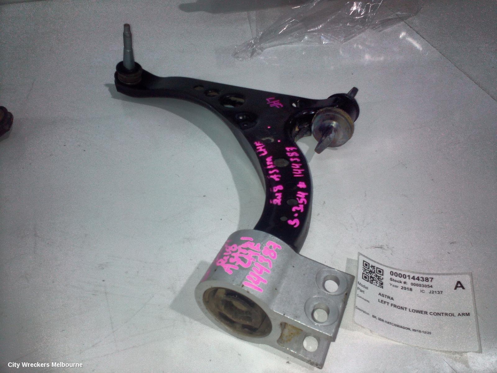 HOLDEN ASTRA LEFT FRONT LOWER CONTROL ARM, BK, 5DR HATCH/WAGON, 09/2016 - 12/2020