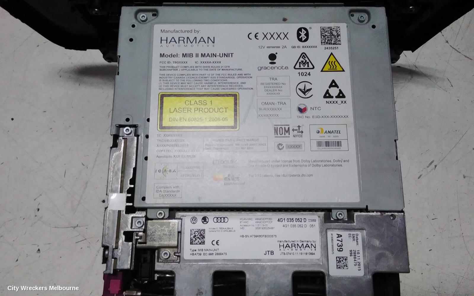 AUDI A6 RADIO/CD/DVD/SAT/TV, RADIO UNIT, NON TV & DAB TYPE, 4G/C7, 04/2011 - 06/2018