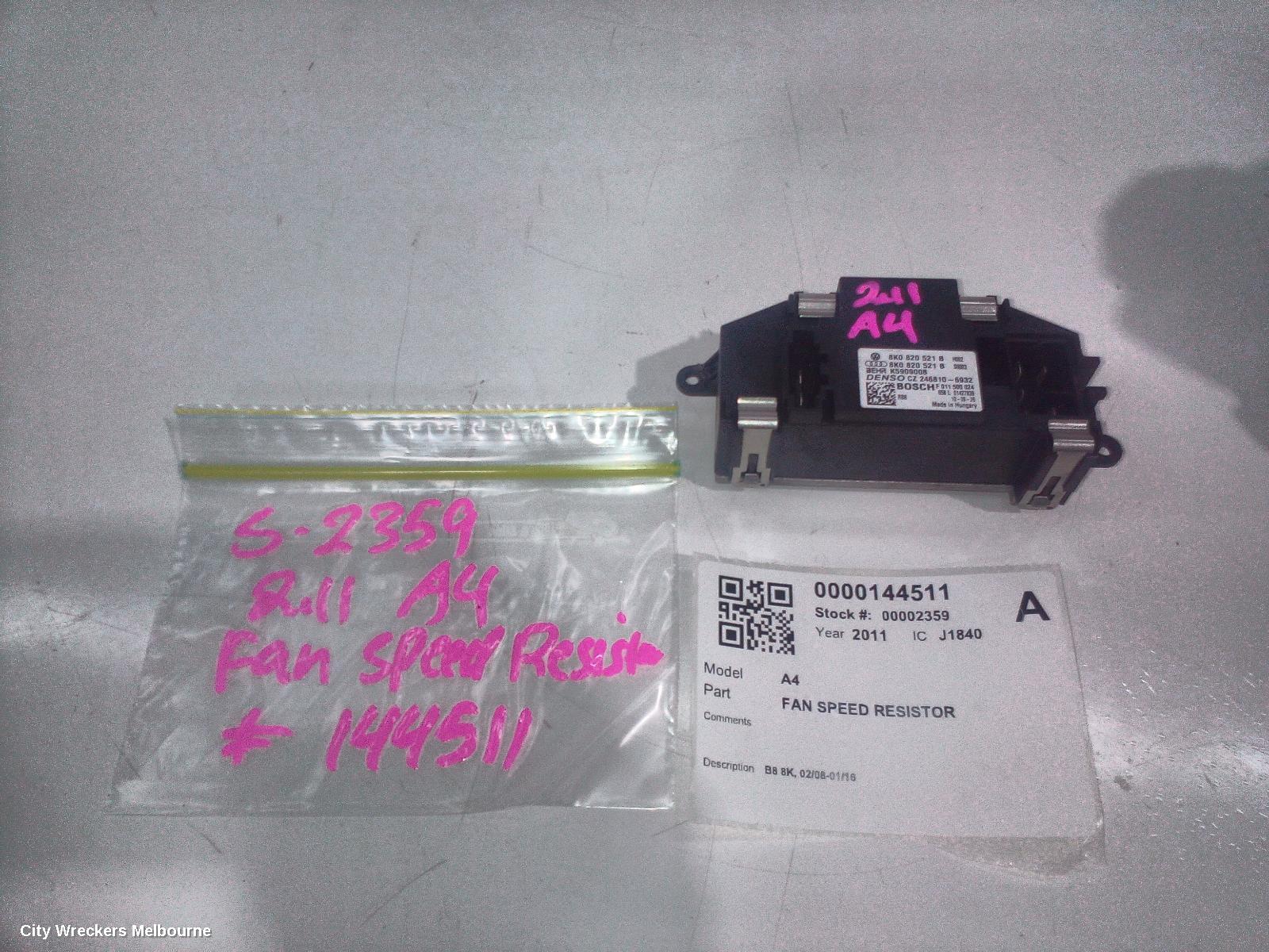 AUDI A4 FAN SPEED RESISTOR, B8 8K, 02/2008 - 01/2016
