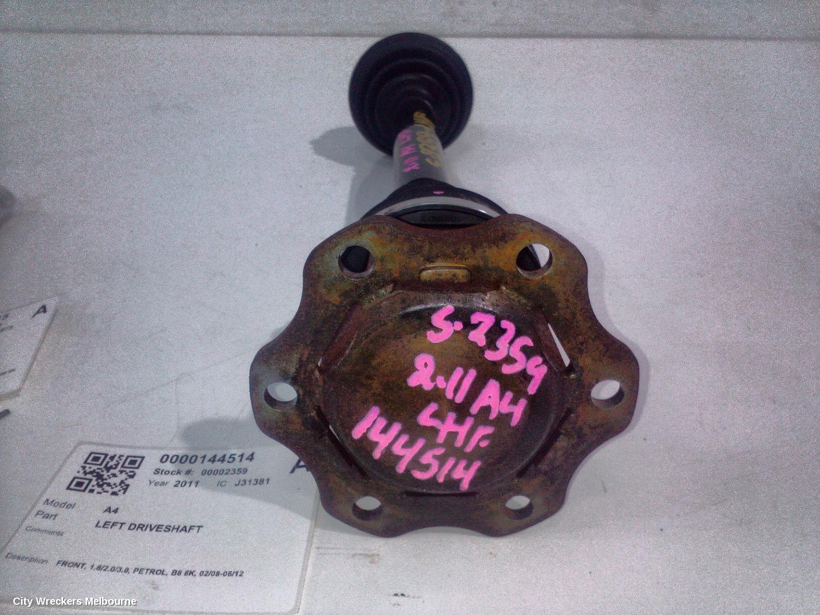 AUDI A4 LEFT DRIVESHAFT, FRONT, 1.8/2.0/3.0, PETROL, B8 8K, 02/2008 - 06/2012