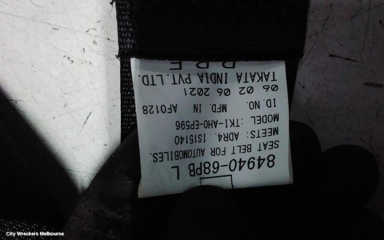 SUZUKI BALENO SEATBELT/STALK, LH FRONT, SEAT BELT ONLY (NO STALK), EW, 04/2016 - 12/2022