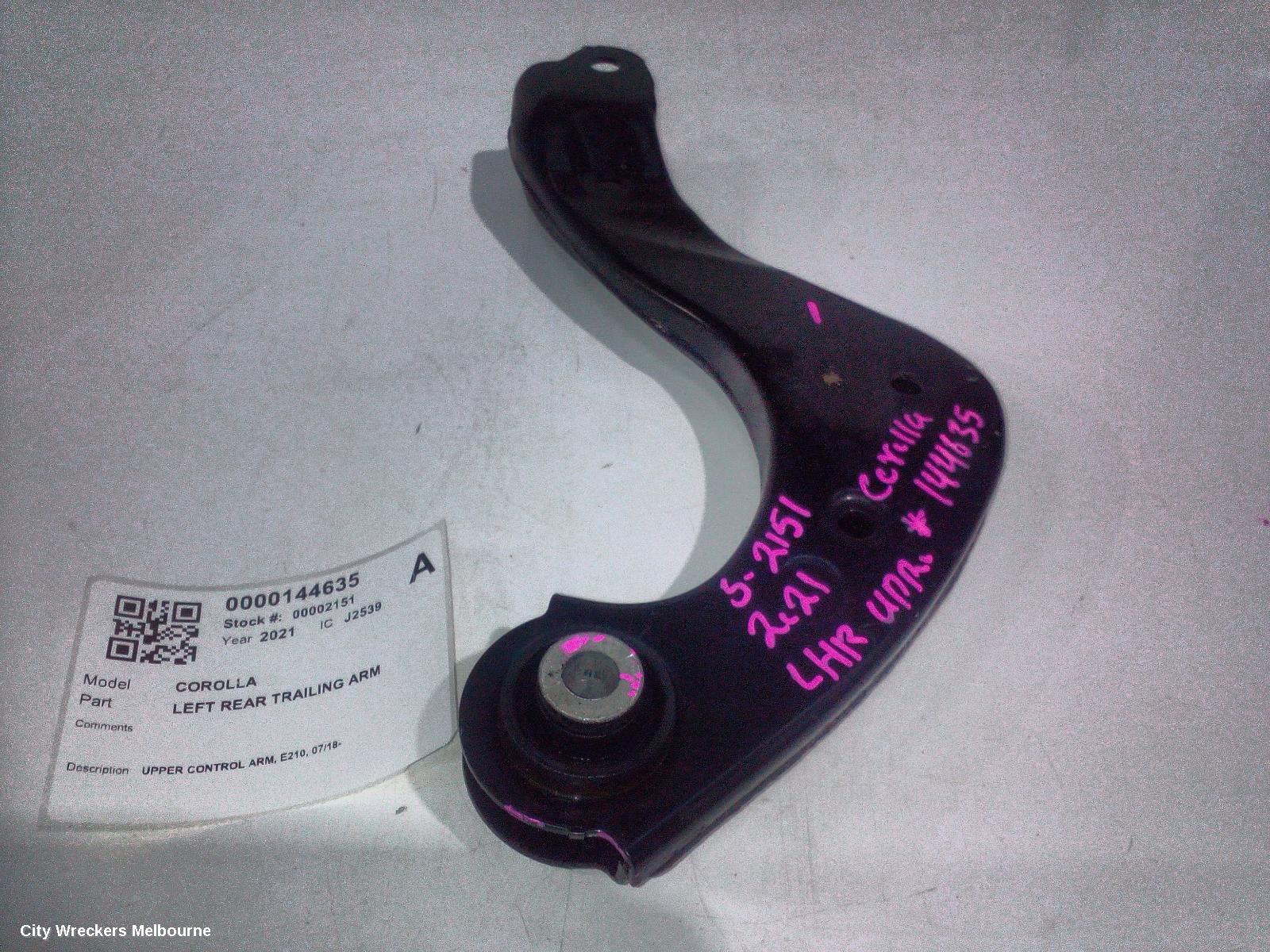 TOYOTA COROLLA LEFT REAR TRAILING ARM, UPPER CONTROL ARM, E210, 07/2018 ONWARDS