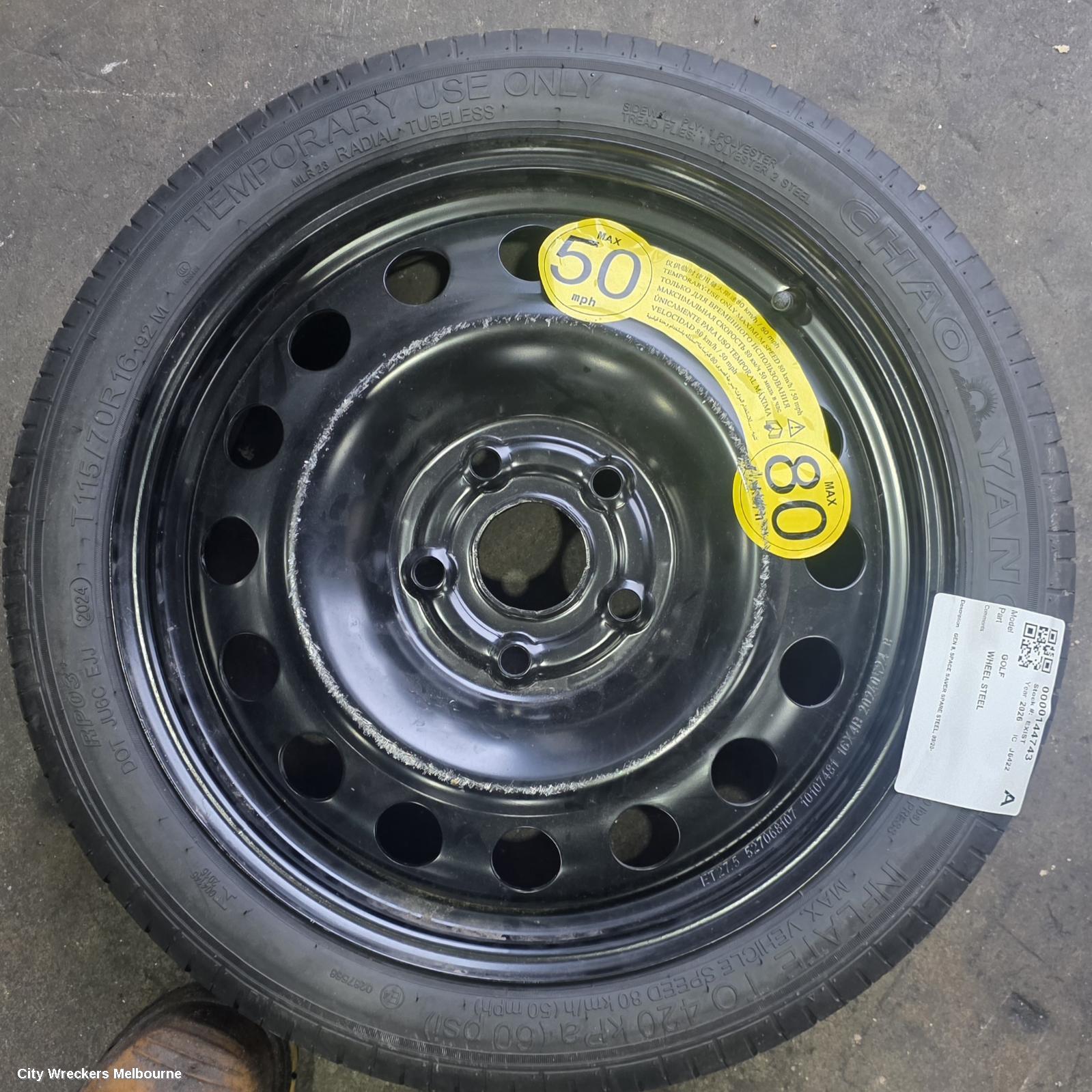 VOLKSWAGEN GOLF WHEEL STANDARD/STEEL, GEN 8, SPACE SAVER SPARE STEEL, 09/2020 ONWARDS