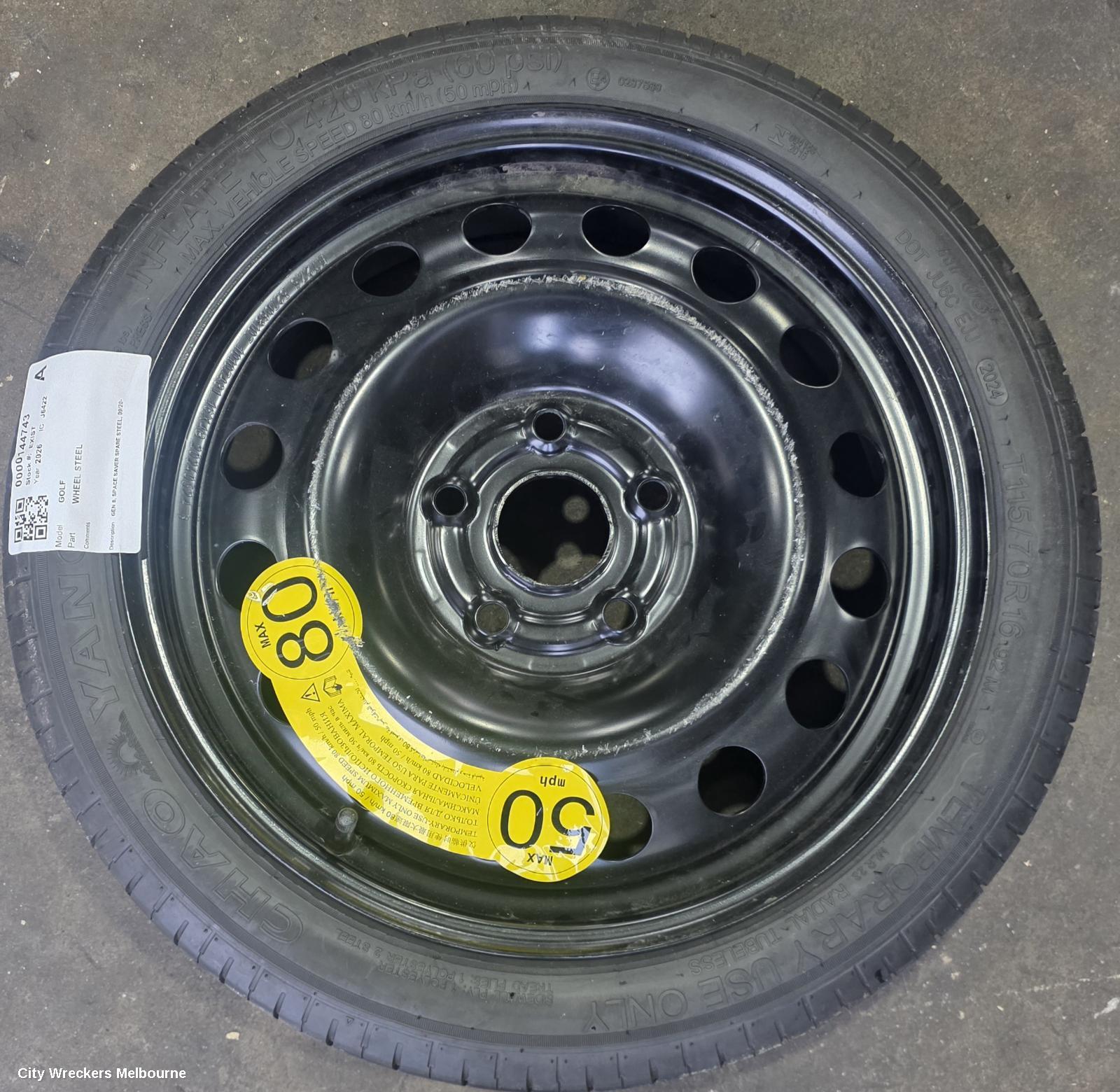 VOLKSWAGEN GOLF WHEEL STANDARD/STEEL, GEN 8, SPACE SAVER SPARE STEEL, 09/2020 ONWARDS
