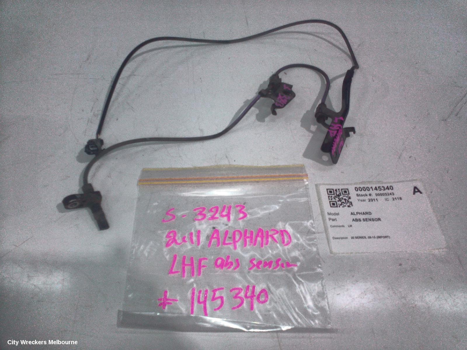 TOYOTA ALPHARD ABS SENSOR, 20 SERIES, 08-15 (IMPORT)