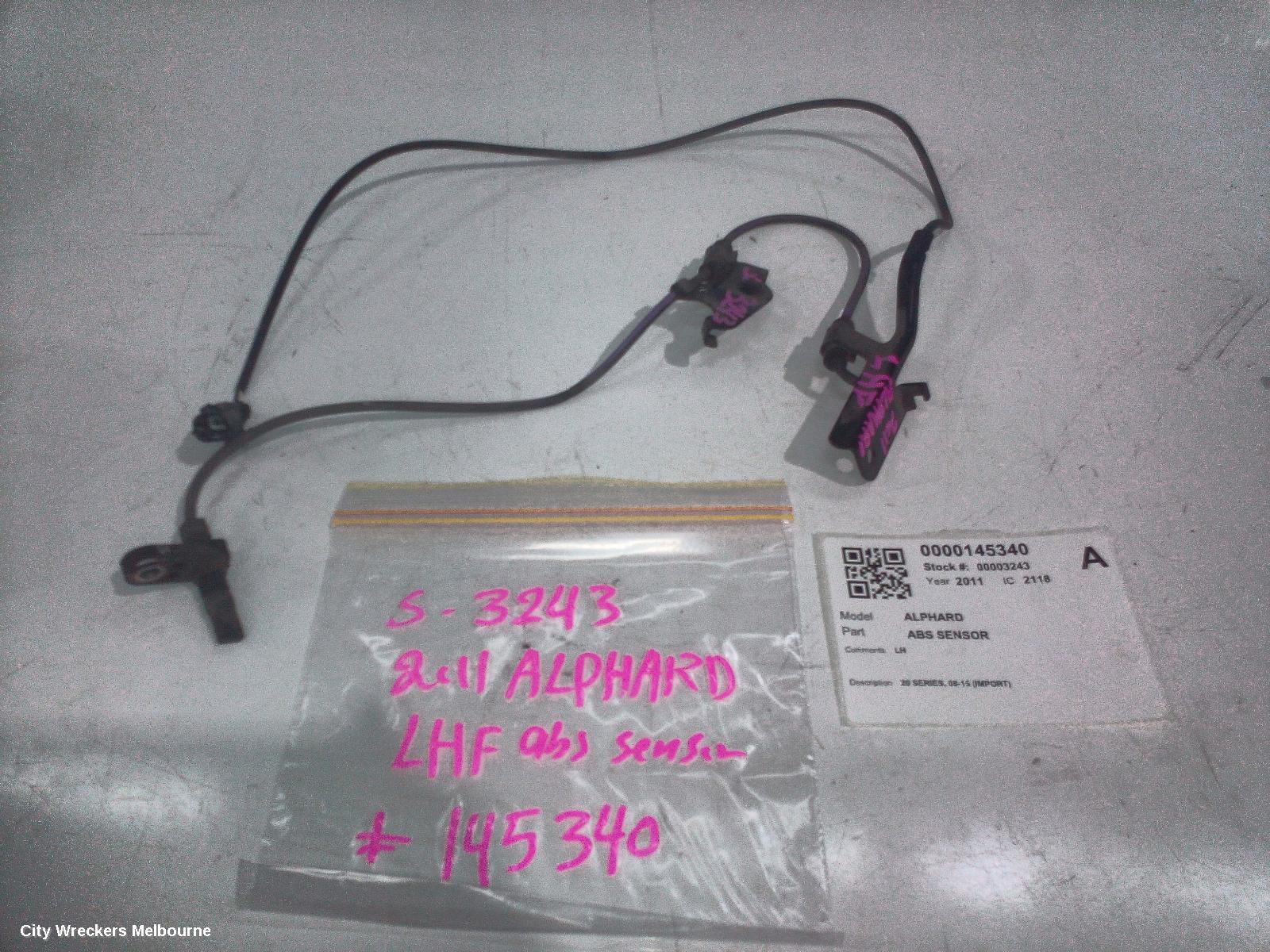 TOYOTA ALPHARD ABS SENSOR, 20 SERIES, 08-15 (IMPORT)
