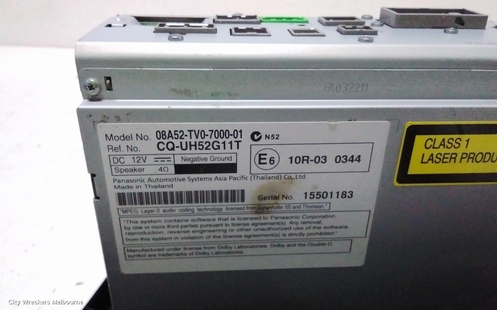HONDA CIVIC RADIO/CD/DVD/SAT/TV, CONTROL/HEAD UNIT, 9TH GEN, HATCH, NON CD RDS TYPE, 02/2012 - 03/2015