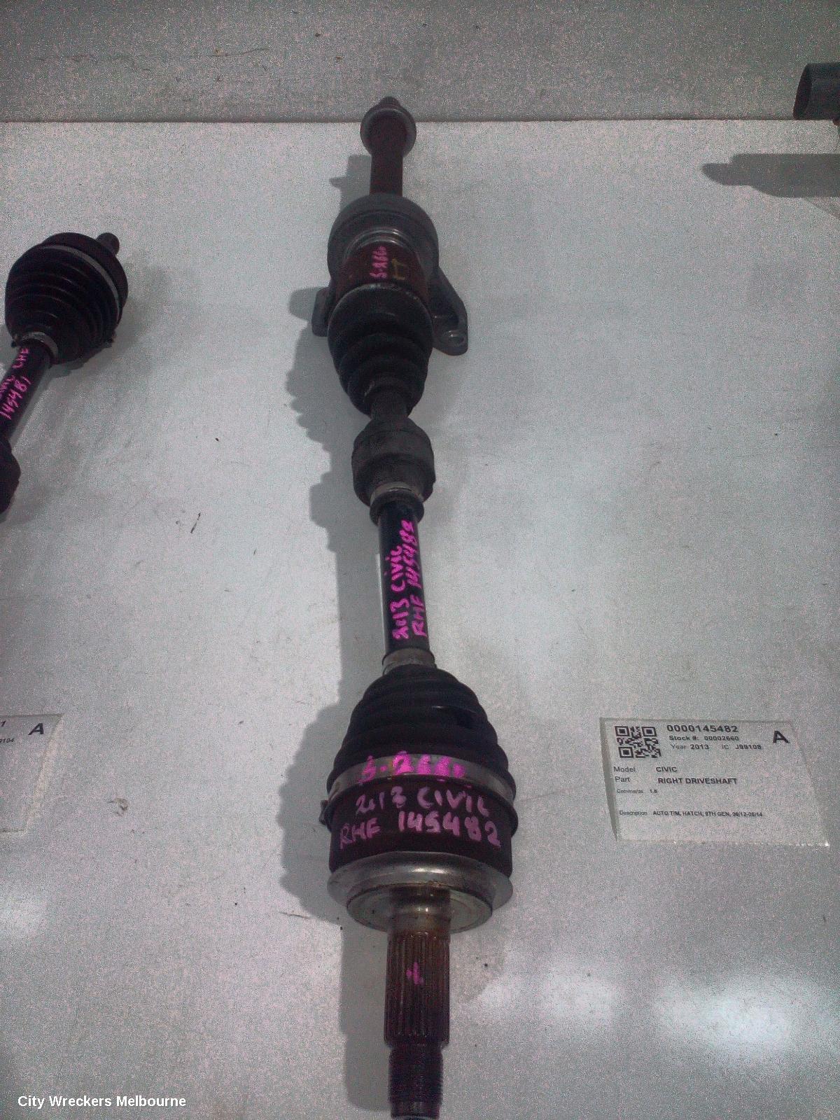 HONDA CIVIC RIGHT DRIVESHAFT, AUTO T/M, HATCH, 9TH GEN, 06/2012 - 06/2014