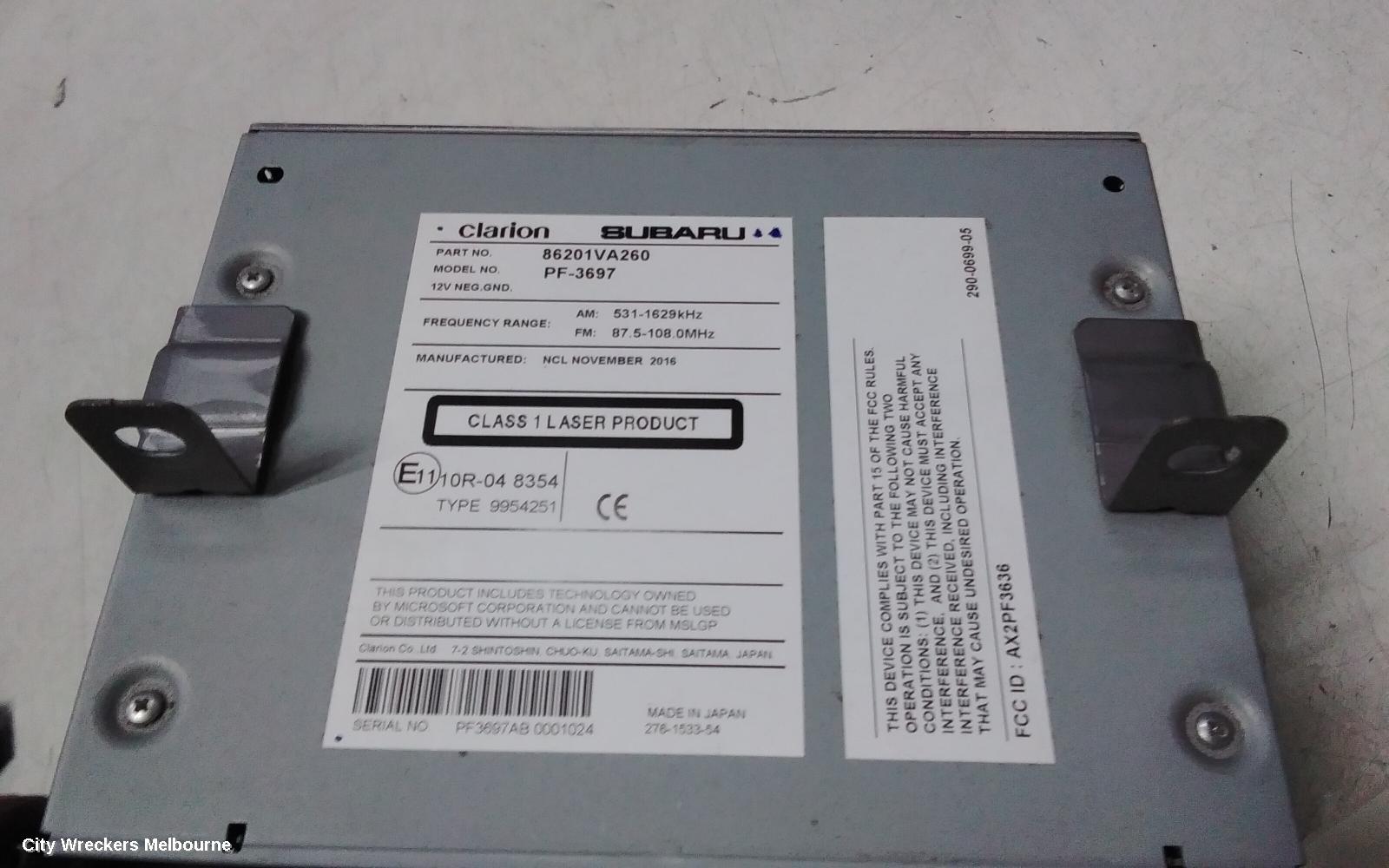 SUBARU LEVORG RADIO/CD/DVD/SAT/TV, DISPLAY SCREEN, NON SAT NAV TYPE, V1, 05/2016 - 12/2020