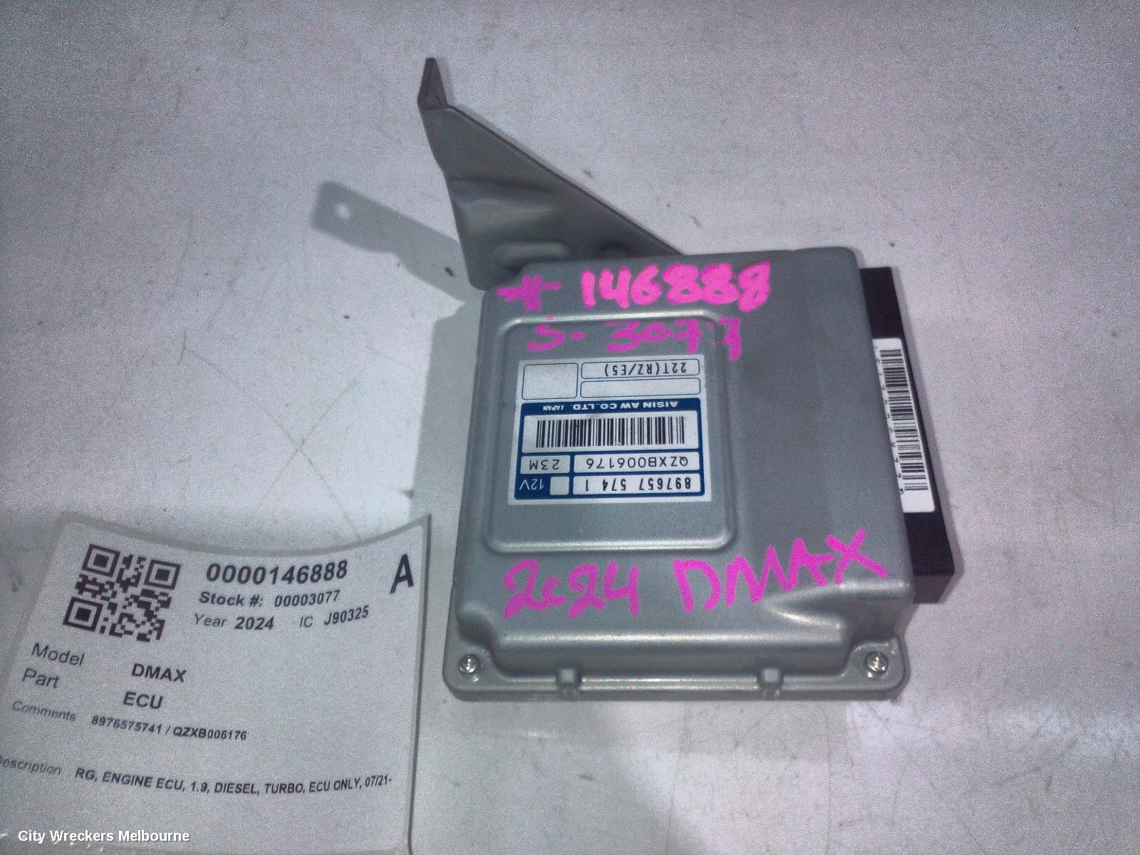 ISUZU DMAX ECU, RG, ENGINE ECU, 1.9, DIESEL, TURBO, ECU ONLY, 07/2021 ONWARDS