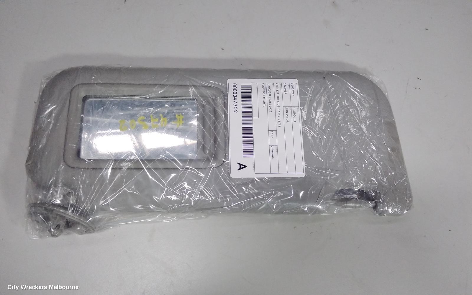 TOYOTA COROLLA SUNVISOR, ZRE182R, RH SIDE, 10/2012 - 06/2018