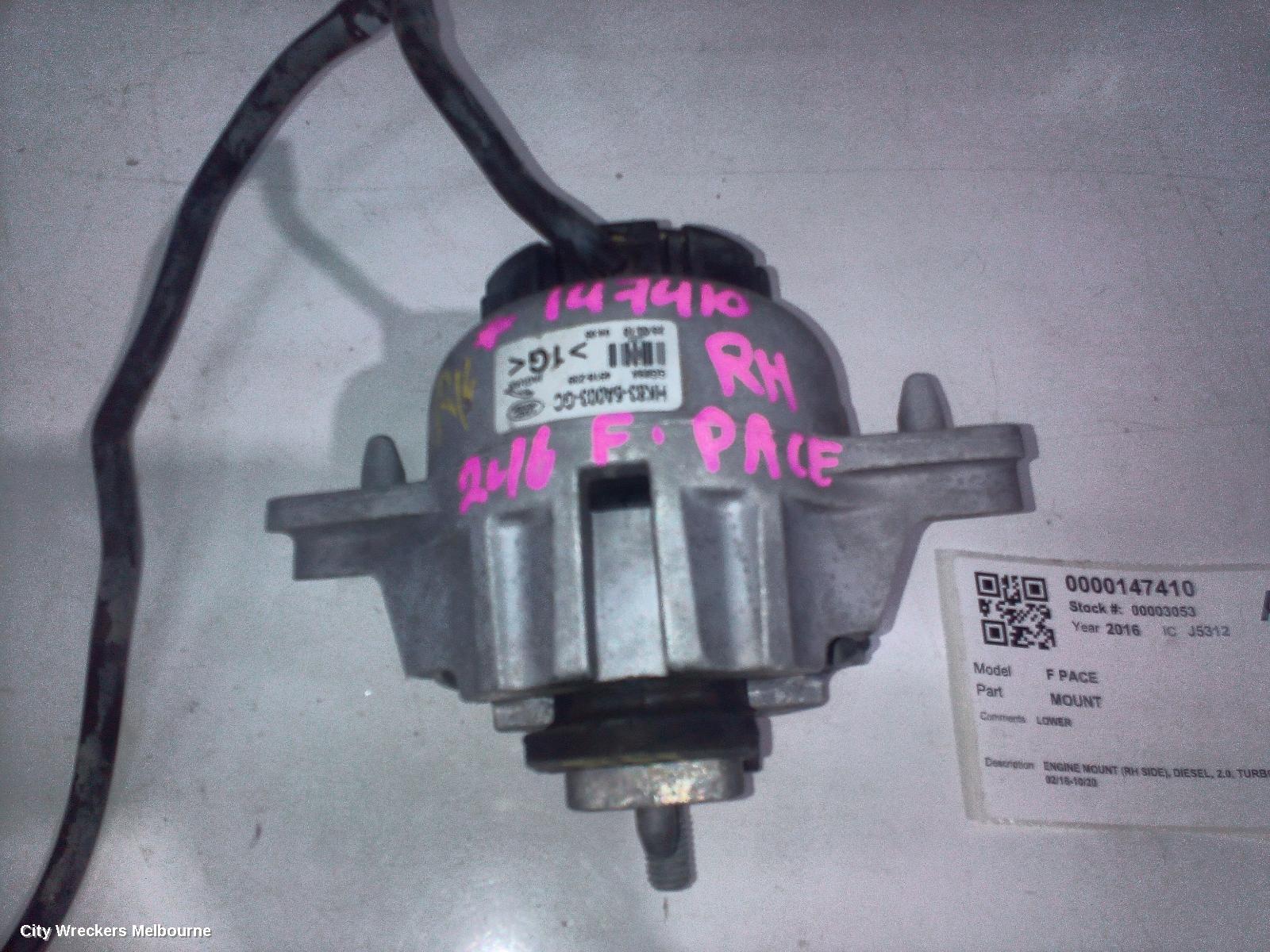 JAGUAR F PACE MOUNT, ENGINE MOUNT (RH SIDE), DIESEL, 2.0, TURBO, X761, 02/2016 - 10/2020