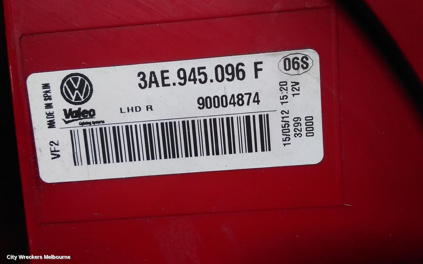 VOLKSWAGEN PASSAT RIGHT TAILLIGHT, 3C/MK6 B7, SEDAN, NON LED TYPE, 09/2010 - 05/2015