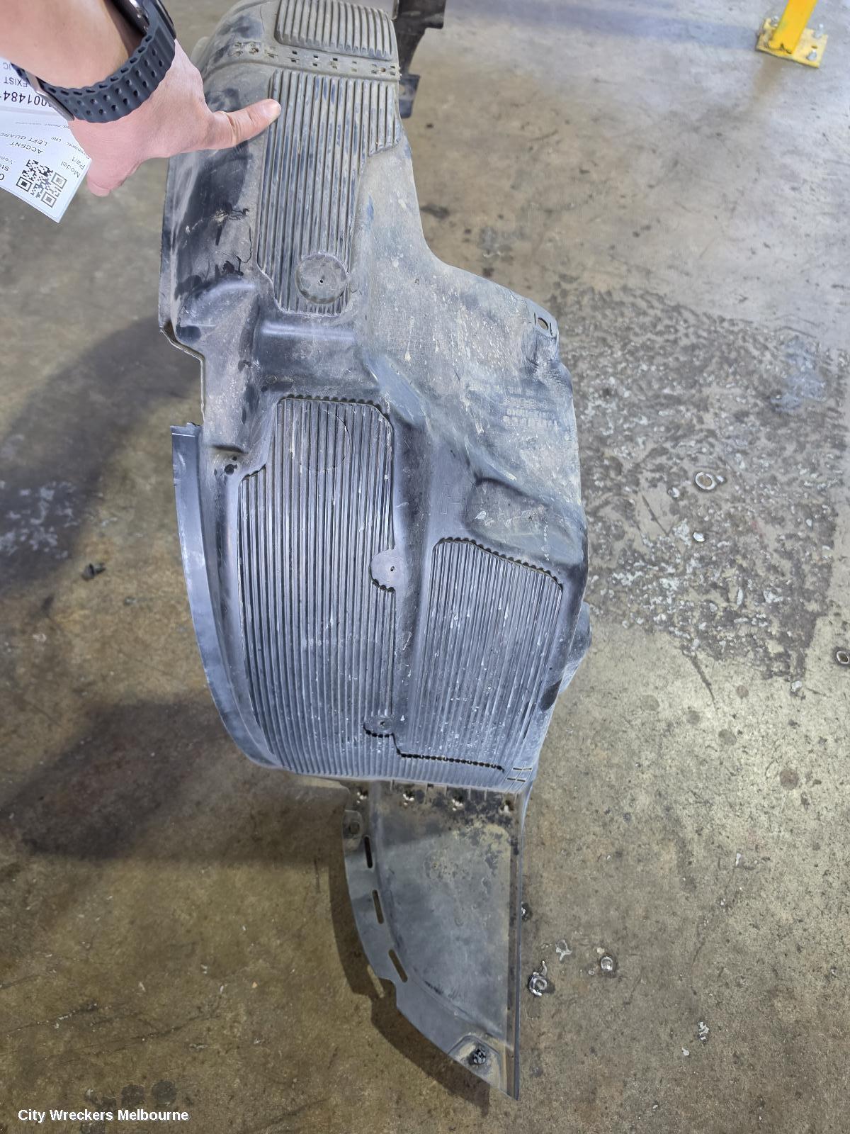 HYUNDAI ACCENT LEFT GUARD LINER, RB, FRONT, 10/2013 - 12/2019