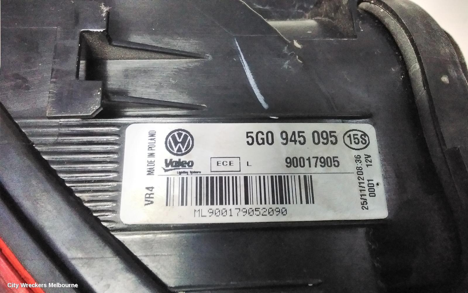 VOLKSWAGEN GOLF LEFT TAILLIGHT, GEN 7, HATCH, STANDARD, NON LED TYPE, 03/2013 - 03/2017