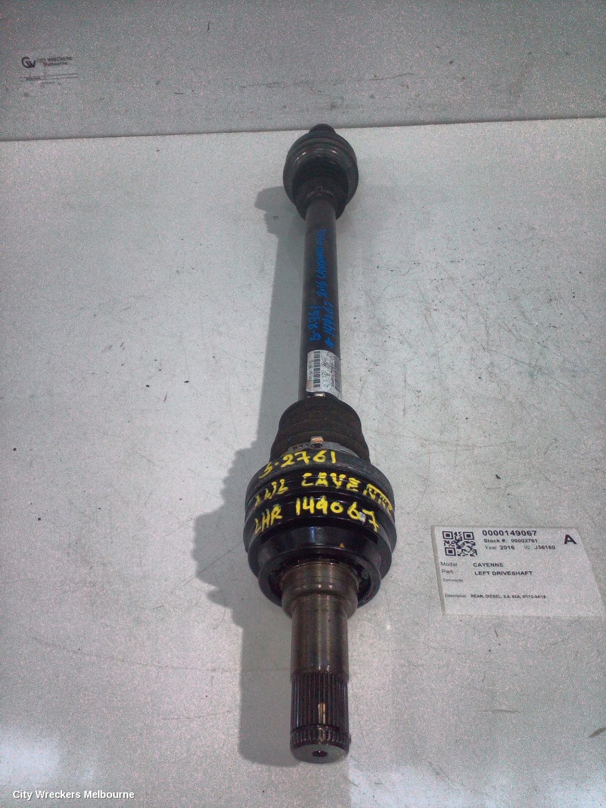 PORSCHE CAYENNE LEFT DRIVESHAFT, REAR, DIESEL, 3.0, 92A, 07/2010 - 04/2018