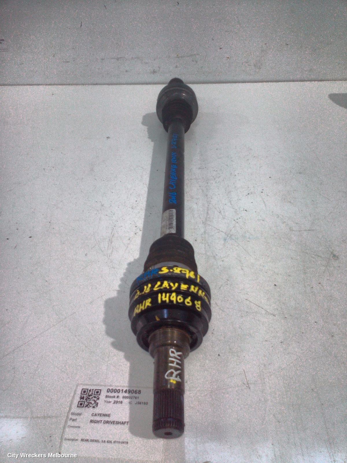 PORSCHE CAYENNE RIGHT DRIVESHAFT, REAR, DIESEL, 3.0, 92A, 07/2010 - 04/2018