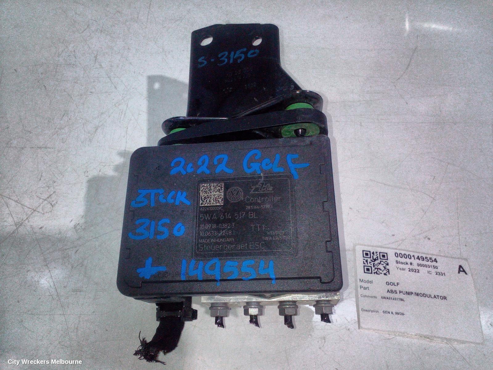 VOLKSWAGEN GOLF ABS PUMP/MODULATOR, GEN 8, 09/2020 ONWARDS