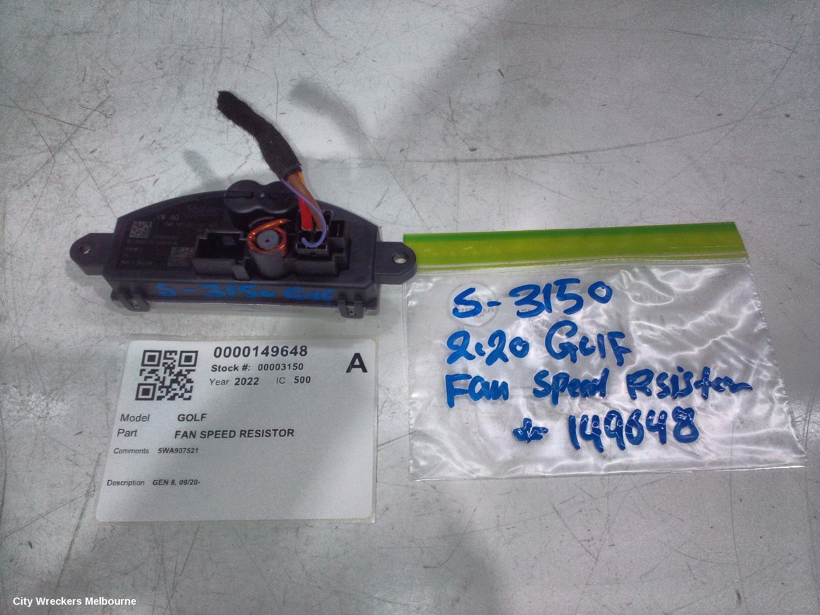 VOLKSWAGEN GOLF FAN SPEED RESISTOR, GEN 8, 09/2020 ONWARDS