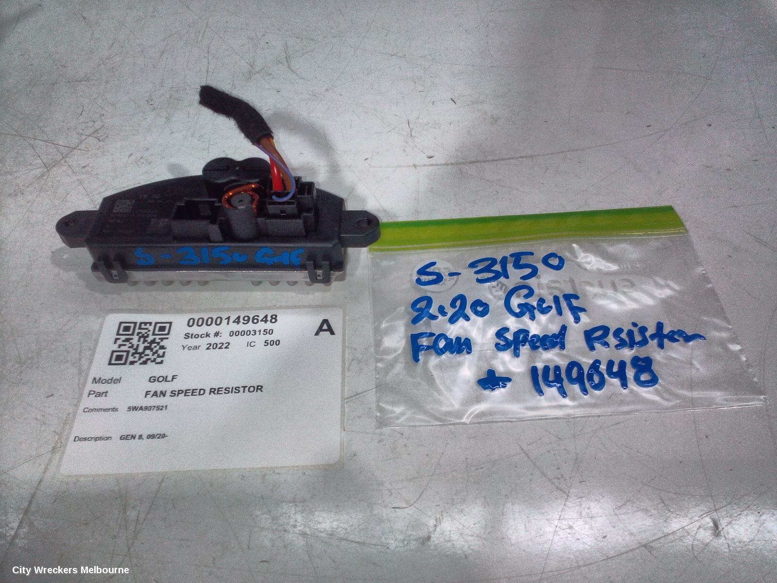 VOLKSWAGEN GOLF FAN SPEED RESISTOR, GEN 8, 09/2020 ONWARDS