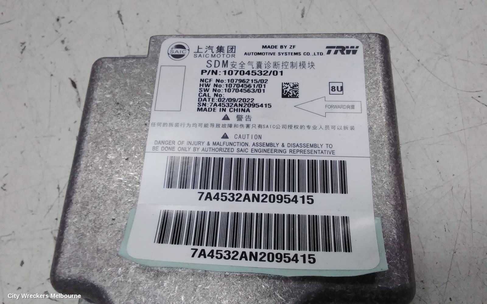 MG ZS AIRBAG MODULE/SENSOR, MODULE, AZS1, 09/2017 - 06/2025