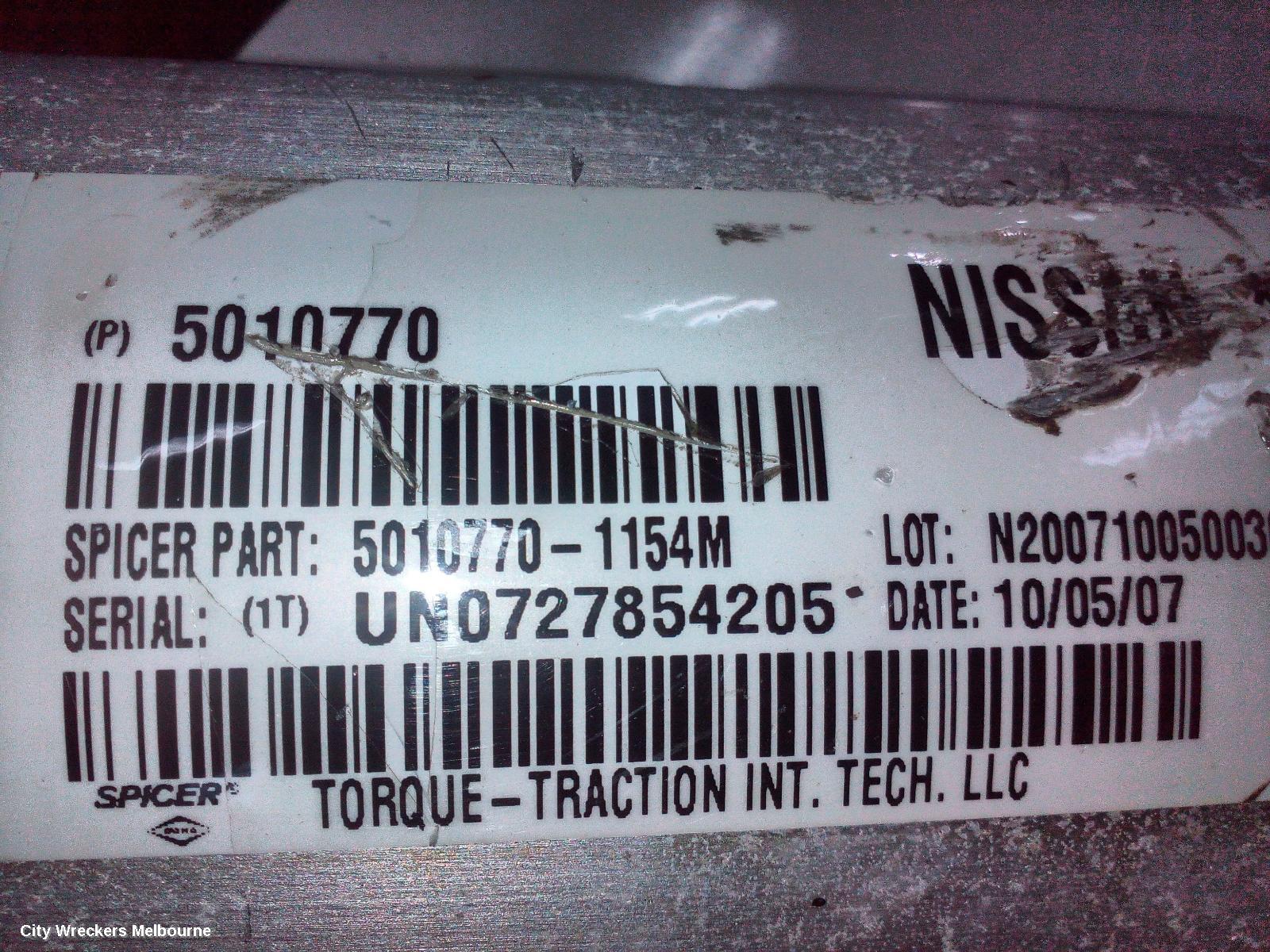 NISSAN NAVARA REAR DRIVE SHAFT, D40 (VIN VSK), 2.5, DIESEL, AUTO T/M, 4WD, 09/2005 - 08/2015