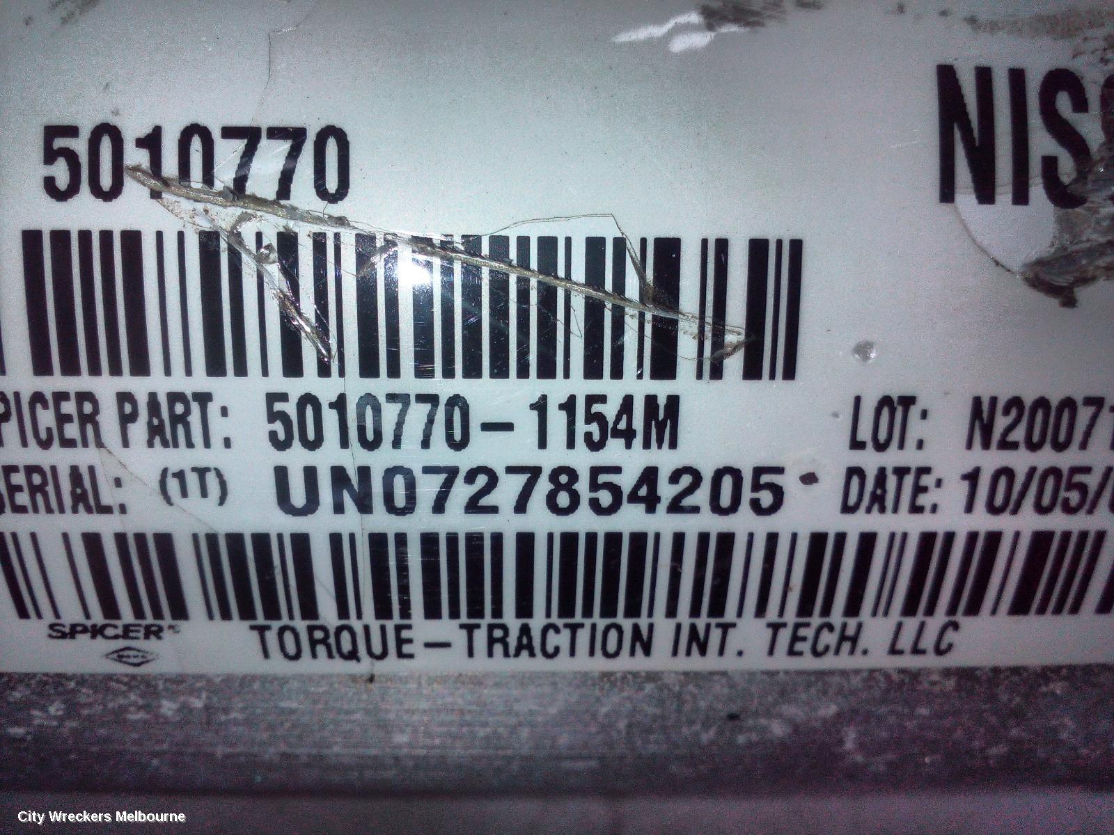 NISSAN NAVARA REAR DRIVE SHAFT, D40 (VIN VSK), 2.5, DIESEL, AUTO T/M, 4WD, 09/2005 - 08/2015