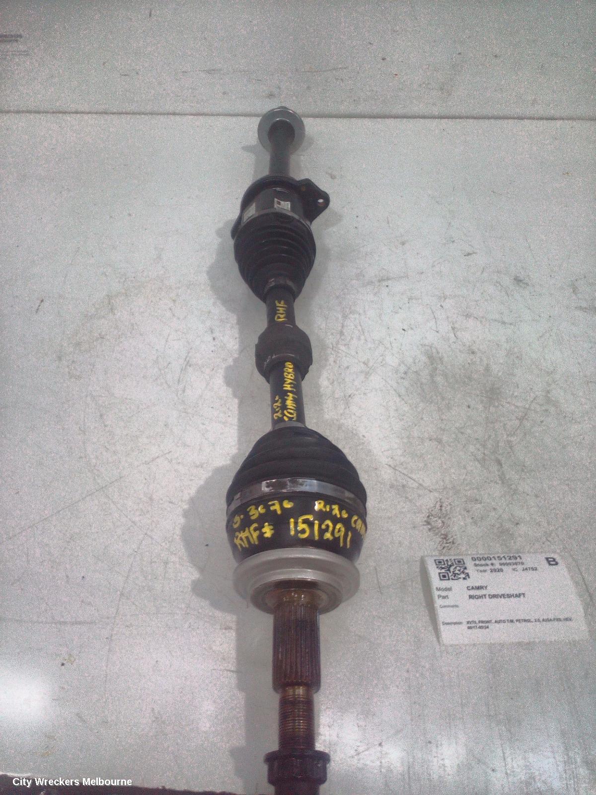 TOYOTA CAMRY RIGHT DRIVESHAFT, XV70, FRONT, AUTO T/M, PETROL, 2.5, A25A-FXS, HEV, 09/2017 - 05/2024
