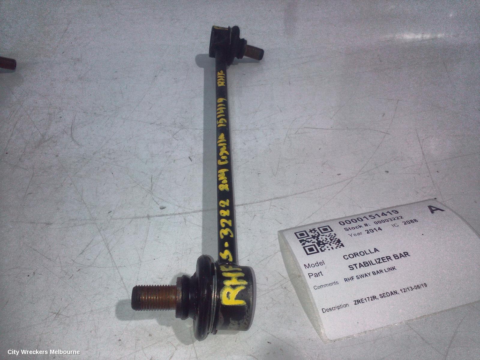 TOYOTA COROLLA STABILISER BAR, ZRE172R, SEDAN, 12/2013 - 06/2019