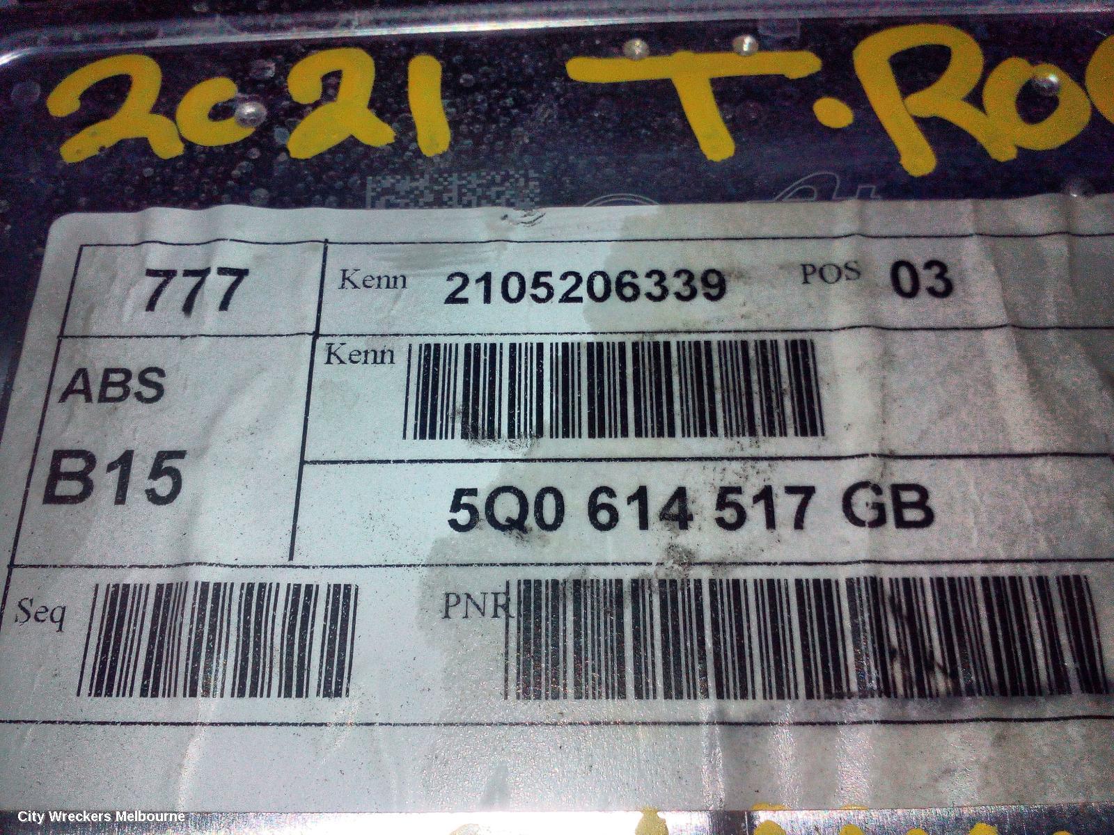 VOLKSWAGEN T-ROC ABS PUMP/MODULATOR, A1, P/N 5Q0614517GB, 03/2020 ONWARDS