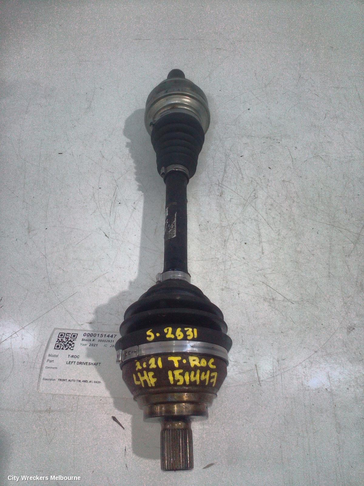 VOLKSWAGEN T-ROC LEFT DRIVESHAFT, FRONT, AUTO T/M, 4WD, A1, 03/2020 ONWARDS