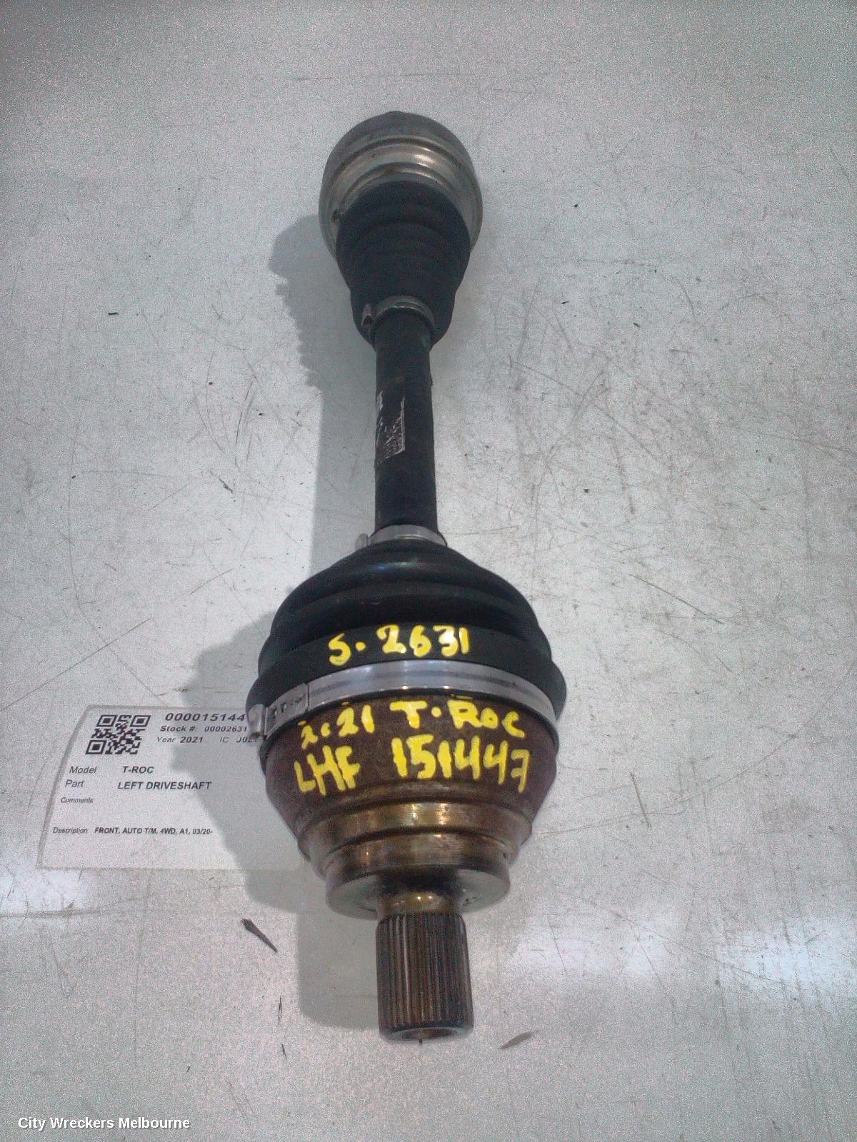 VOLKSWAGEN T-ROC LEFT DRIVESHAFT, FRONT, AUTO T/M, 4WD, A1, 03/2020 ONWARDS