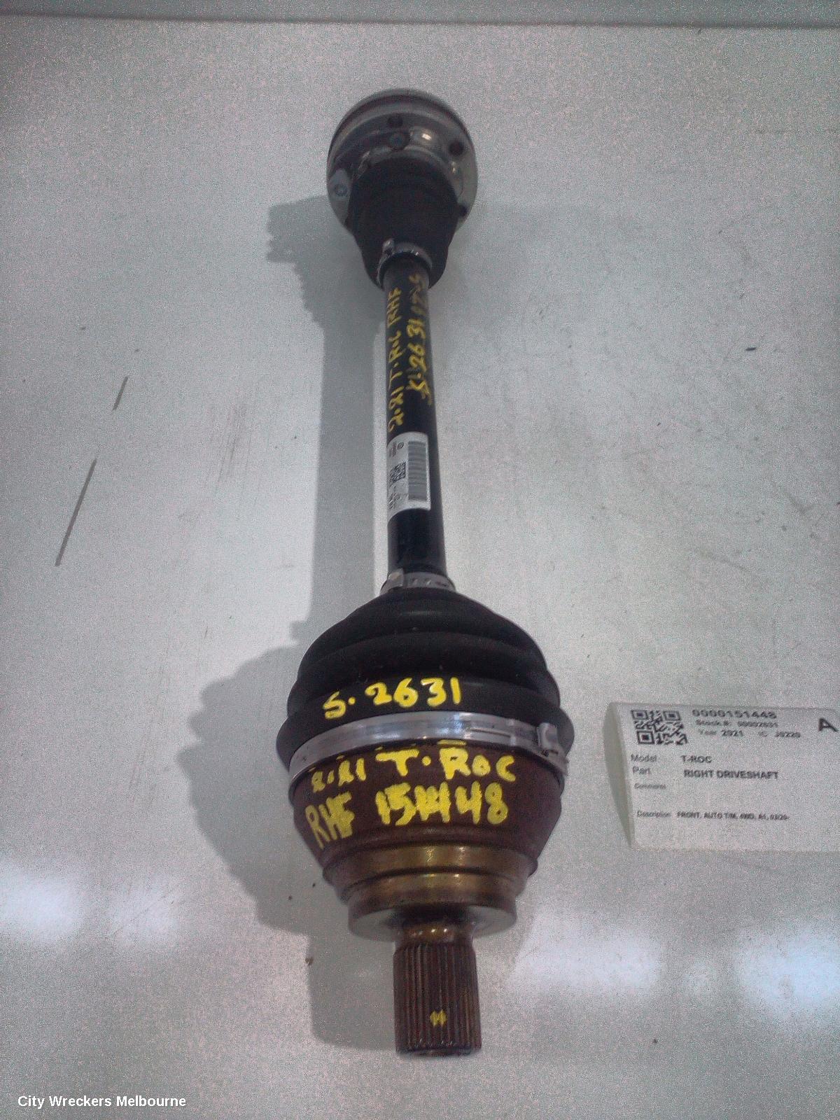VOLKSWAGEN T-ROC RIGHT DRIVESHAFT, FRONT, AUTO T/M, 4WD, A1, 03/2020 ONWARDS