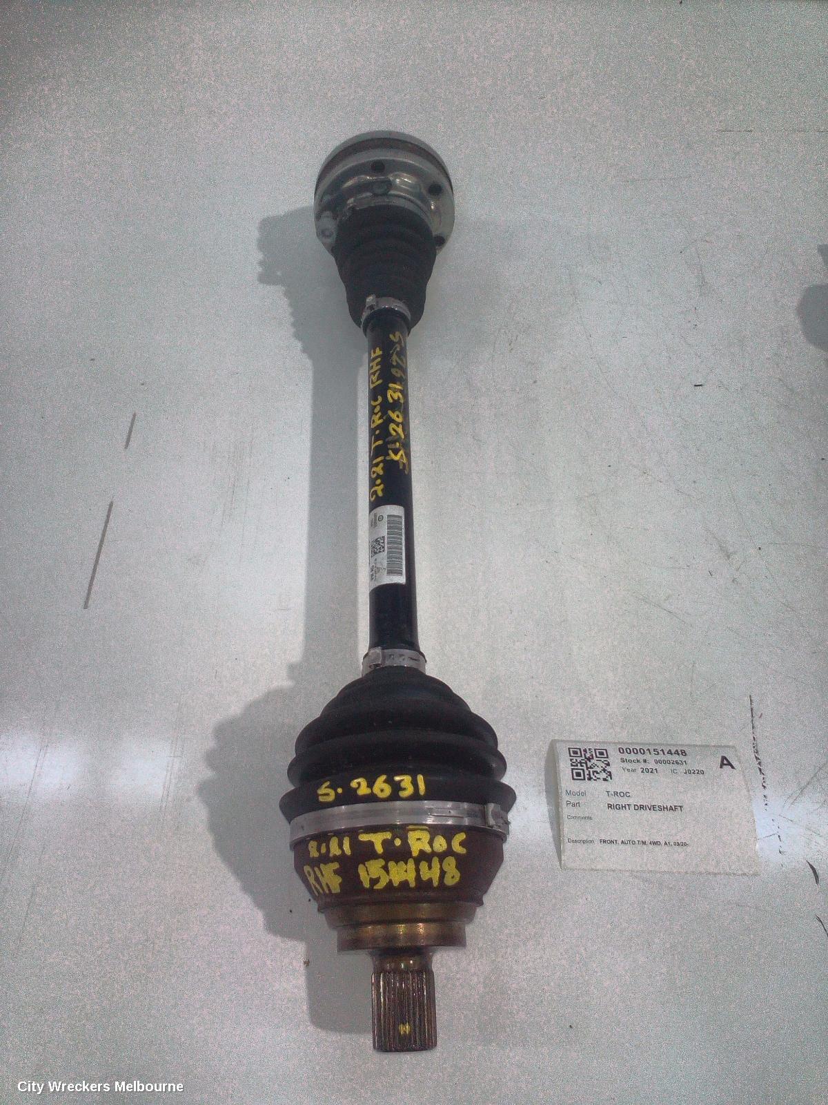 VOLKSWAGEN T-ROC RIGHT DRIVESHAFT, FRONT, AUTO T/M, 4WD, A1, 03/2020 ONWARDS