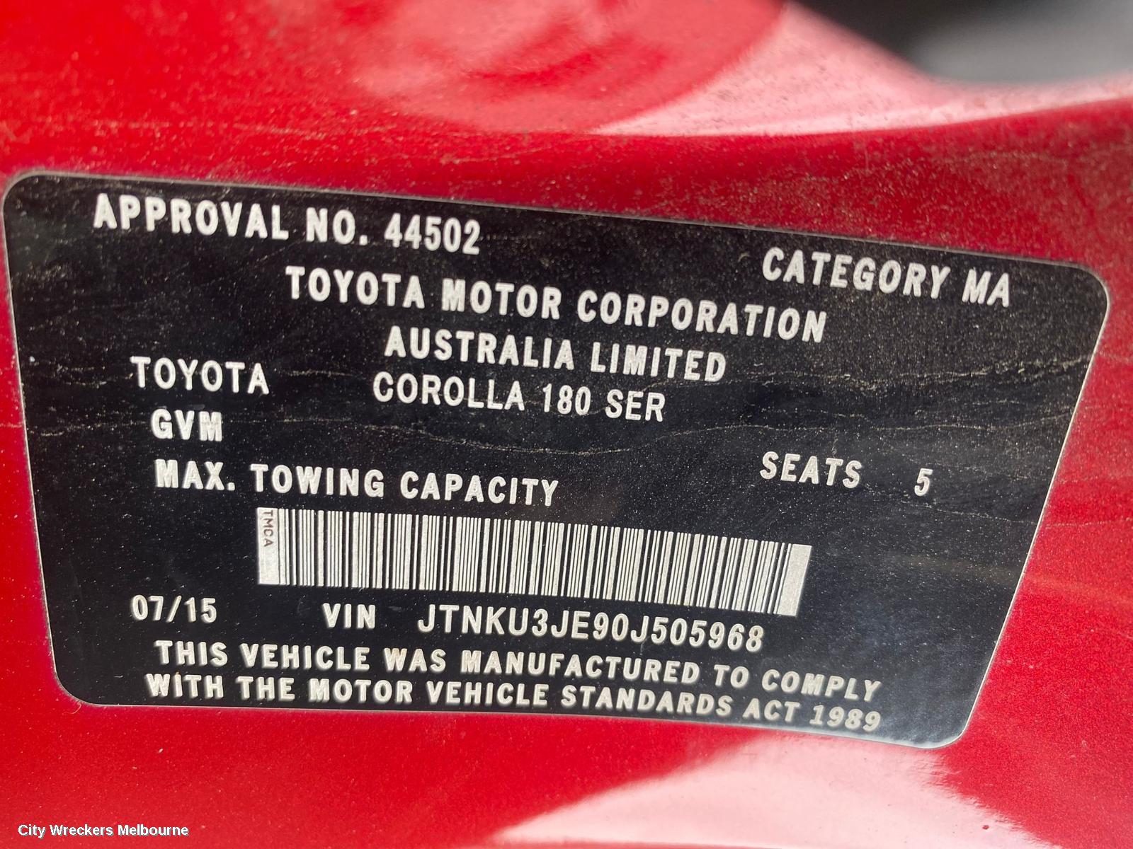 TOYOTA COROLLA BOOTLID/TAILGATE, TAILGATE, ZRE182R/ZWE186R, 03/2015 - 06/2018