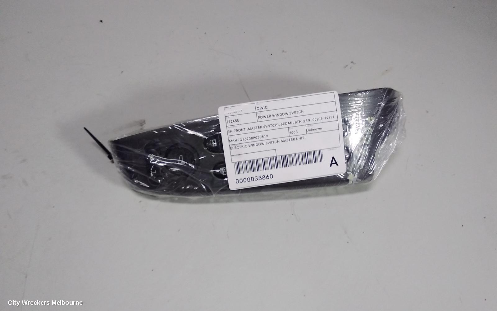 HONDA CIVIC PWR DR WIND SWITCH, RH FRONT (MASTER SWITCH), SEDAN, 8TH GEN, 02/2006 - 12/2011