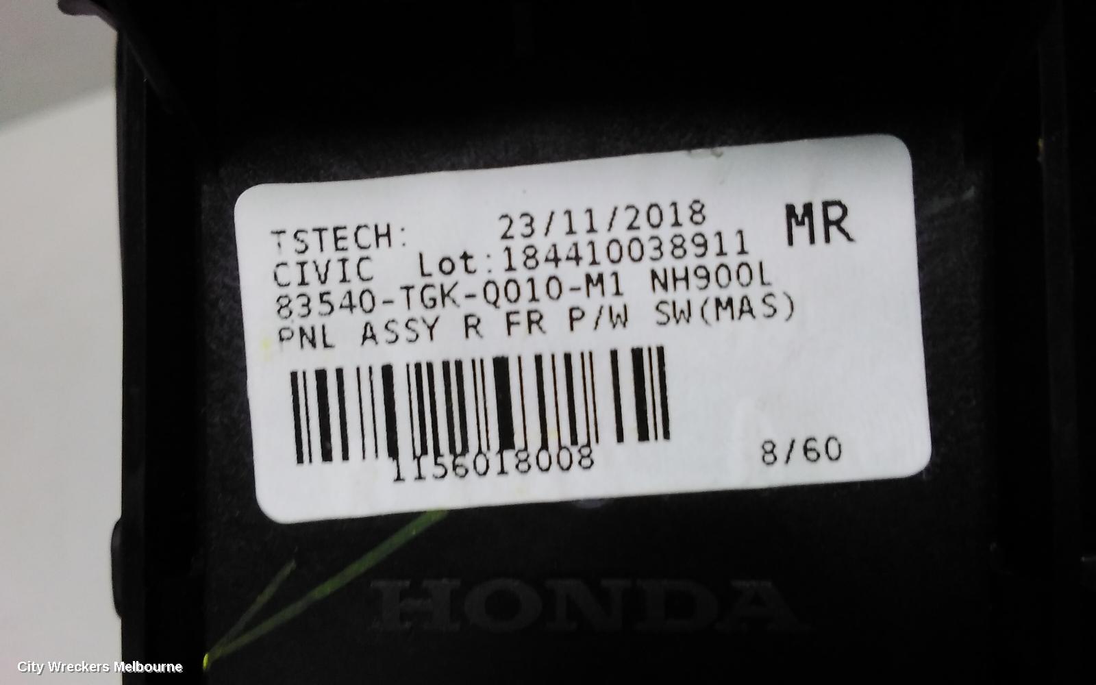 HONDA CIVIC PWR DR WIND SWITCH, RH FRONT (MASTER SWITCH), SEDAN, 9TH GEN, 04/2014 - 04/2016