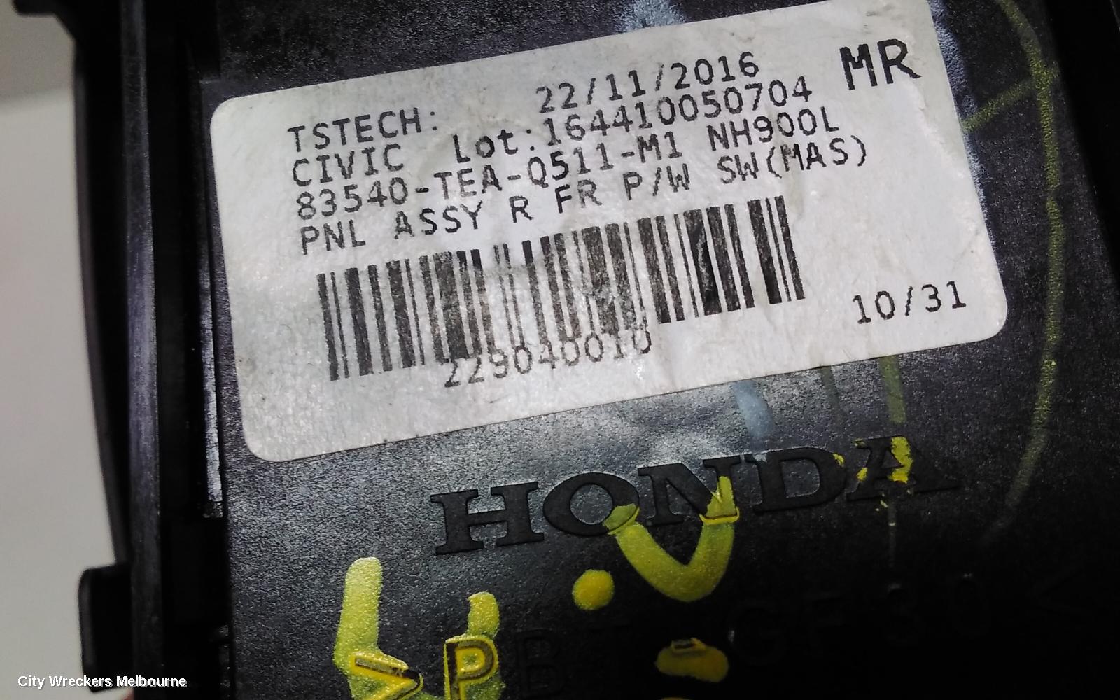 HONDA CIVIC PWR DR WIND SWITCH, RH FRONT (MASTER SWITCH), SEDAN, 9TH GEN, 04/2014 - 04/2016