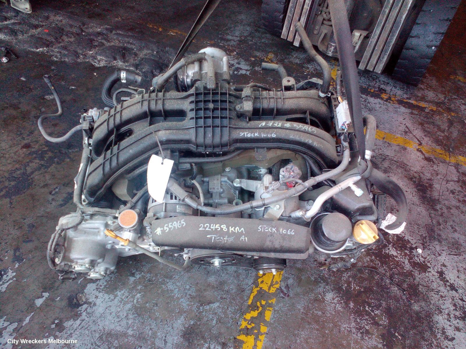 SUBARU IMPREZA ENGINE, PETROL, 2.0, FB20, AUTO T/M, G5, 11/2016 ONWARDS