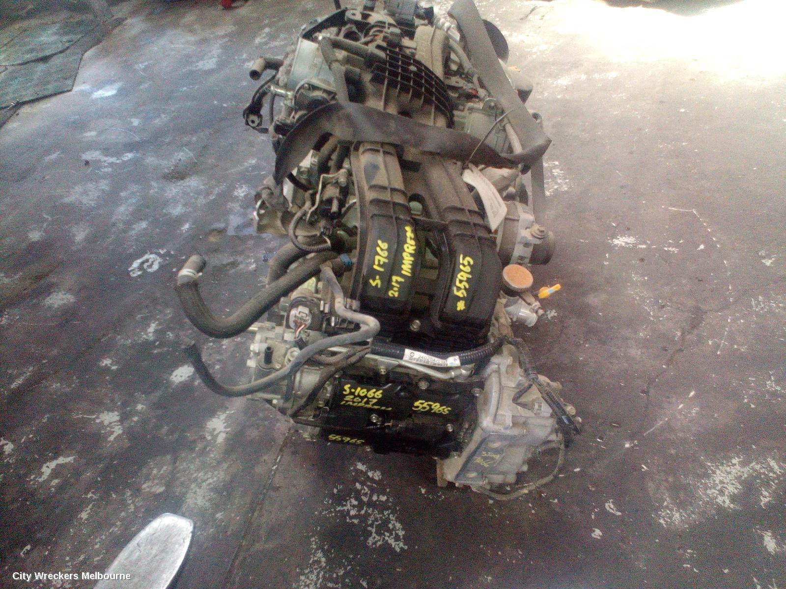 SUBARU IMPREZA ENGINE, PETROL, 2.0, FB20, AUTO T/M, G5, 11/2016 ONWARDS