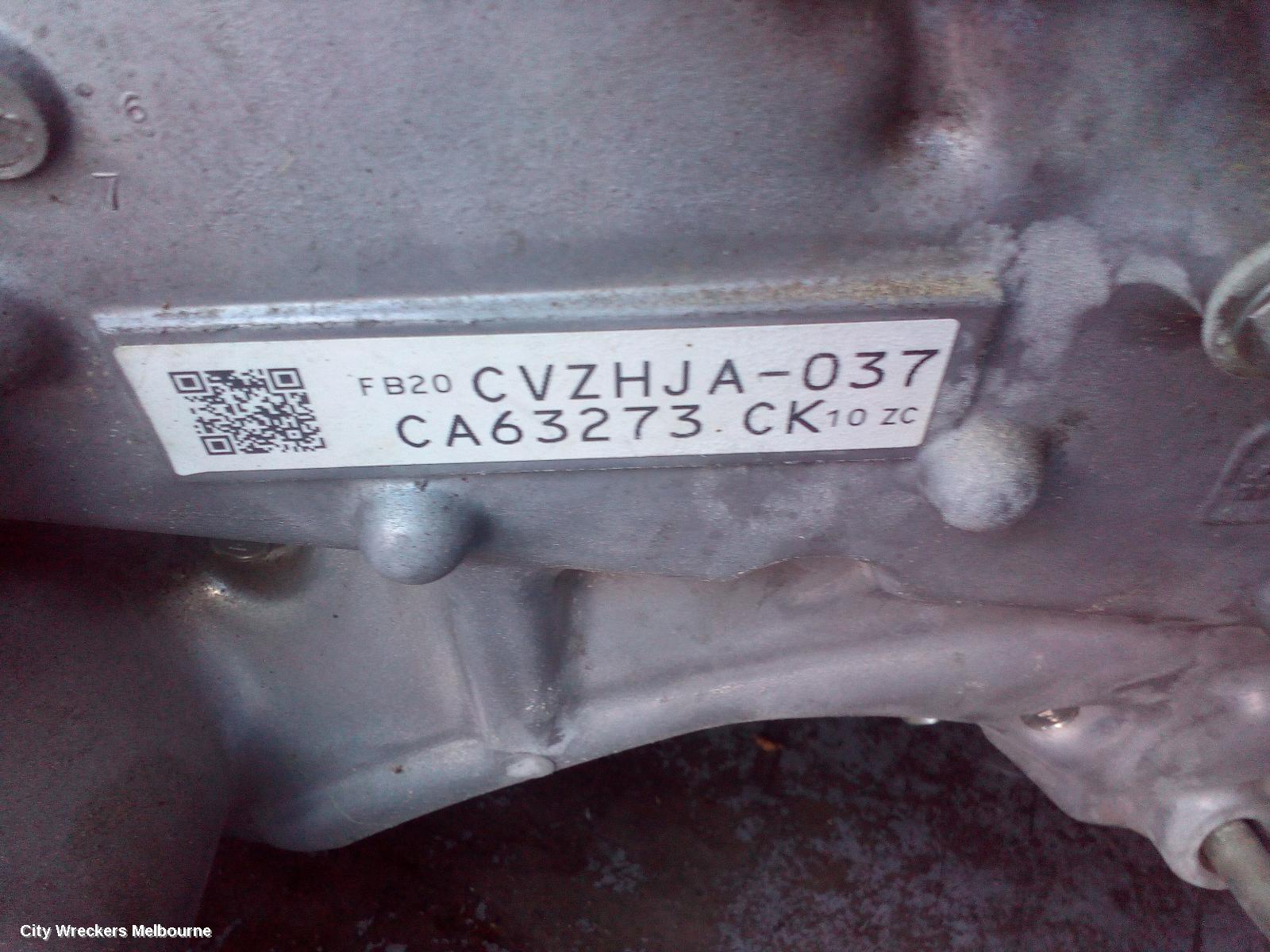 SUBARU IMPREZA ENGINE, PETROL, 2.0, FB20, AUTO T/M, G5, 11/2016 ONWARDS