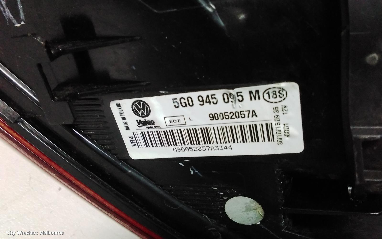 VOLKSWAGEN GOLF LEFT TAILLIGHT, GEN 7, HATCH, STANDARD, NON LED TYPE, 03/2013 - 03/2017