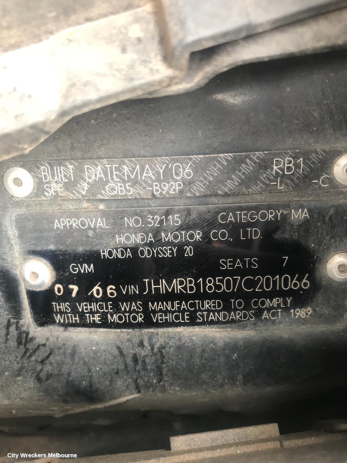 HONDA ODYSSEY LEFT GUARD, RB, NON REPEATER TYPE, 05/2006 - 03/2009