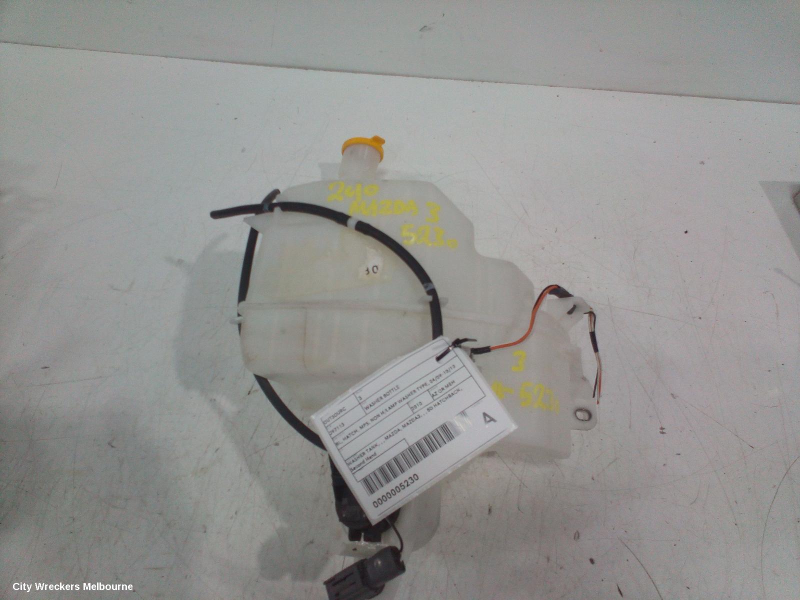 MAZDA 3 WASHER BOTTLE, BL, HATCH, MPS, NON H/LAMP WASHER TYPE, 04/2009 - 10/2013