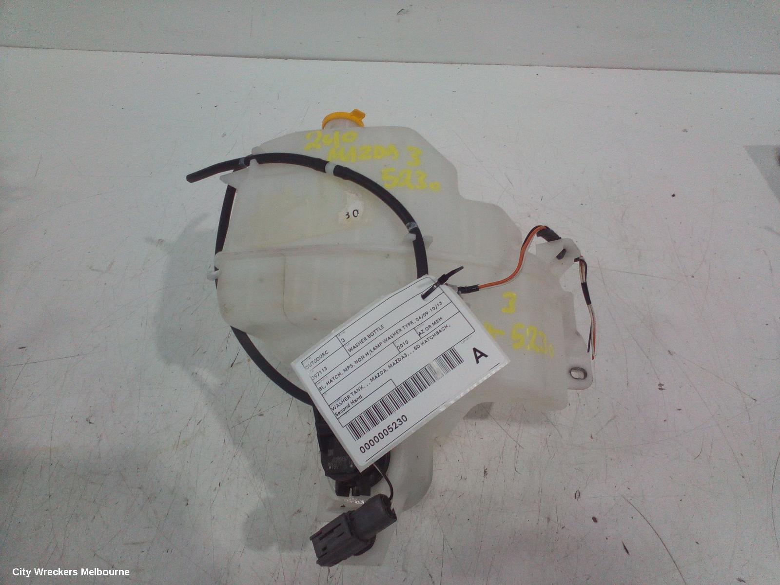 MAZDA 3 WASHER BOTTLE, BL, HATCH, MPS, NON H/LAMP WASHER TYPE, 04/2009 - 10/2013